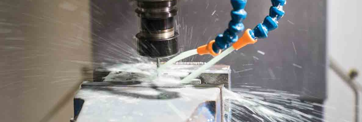 Photograph showing metalworking fluid being used