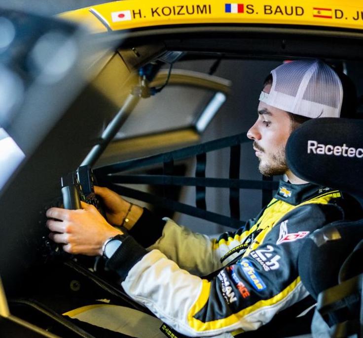 Sebastien Baud behind the wheel of his GT3 Corvette car, 2024.